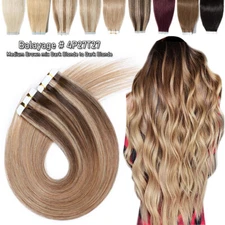 Seamless Human Hair Extensions Tape in 100% Real Thick Ombre Skin Weft 60pcs US