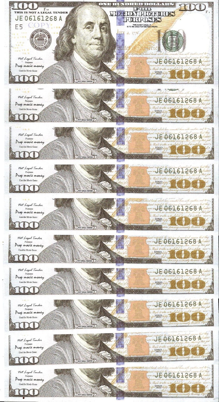 10  PC  Movie Prop Magic Fake Bills Replica Money  Music Prank Joke Fast Ship
