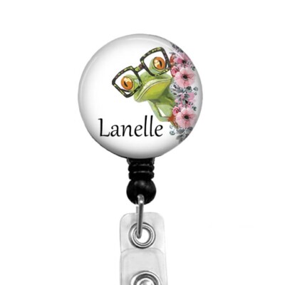 Personalized Badge Reel Badge ID Holder With A Cute Frog Wearing Glasses, 732M