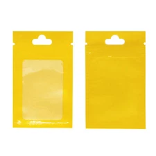 100 Clear Window Glossy Yellow Flat Beauty Storage Zipper Pouch w. Hang Hole