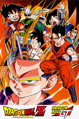 Dragon Ball Poster Gohan forms DBZ and GT Logos 12in x 18in Free