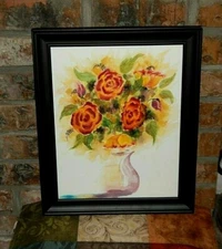 Impressionistic Watercolor: Roses in a Vase. Spectacular colors, Depth & Beauty.