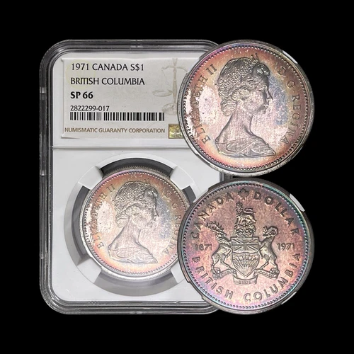 CANADA. 1971, 1 Dollar, Silver - NGC SP66 - British Columbia Centennial 🌈 Toned