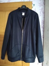 Kim & Co Navy Pleather Bomber Jacket With Pockets, Size S