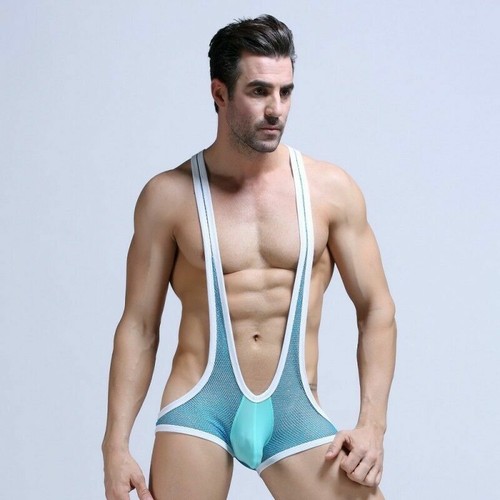 Mens Sheer Mesh Fishnet Bodysuit Mankini Underwear Sexy Jockstrap Lingerie Comfy - Bild 16 von 18