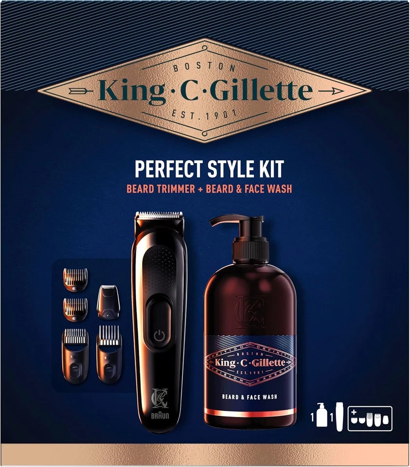 King C.Gillette Perfect Style Kit Bartpflege Set Bart Trimmer&Bartshampoo 350 ml