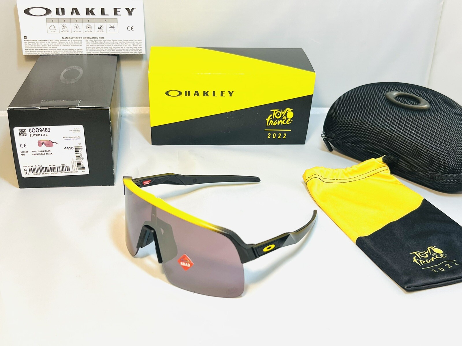 New Oakley TDF Sutro Lite Sunglasses Yellow Fade Prizm Road Black Tour De France