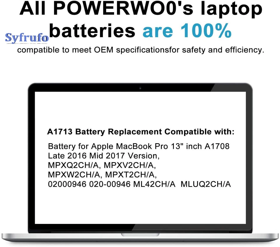 A1713 A1708 Battery for Apple MacBook Pro 13'' A1708 Late 2016 Mid 2017 - Image 3 of 4
