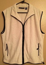 Marino Bay Natural Nwot Unisex Size L Fleece Vest Natural Beige With Black Trim