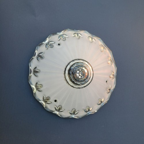 VTG White Frosted Glass 3-hole Ceiling Light Shade Clear Floral Scalloped Rim - Picture 7 of 16