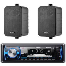 Pyle PLMRB29B 1 DIN USB Bluetooth Stereo Receiver with 2x Enrock 4" 30W Speakers