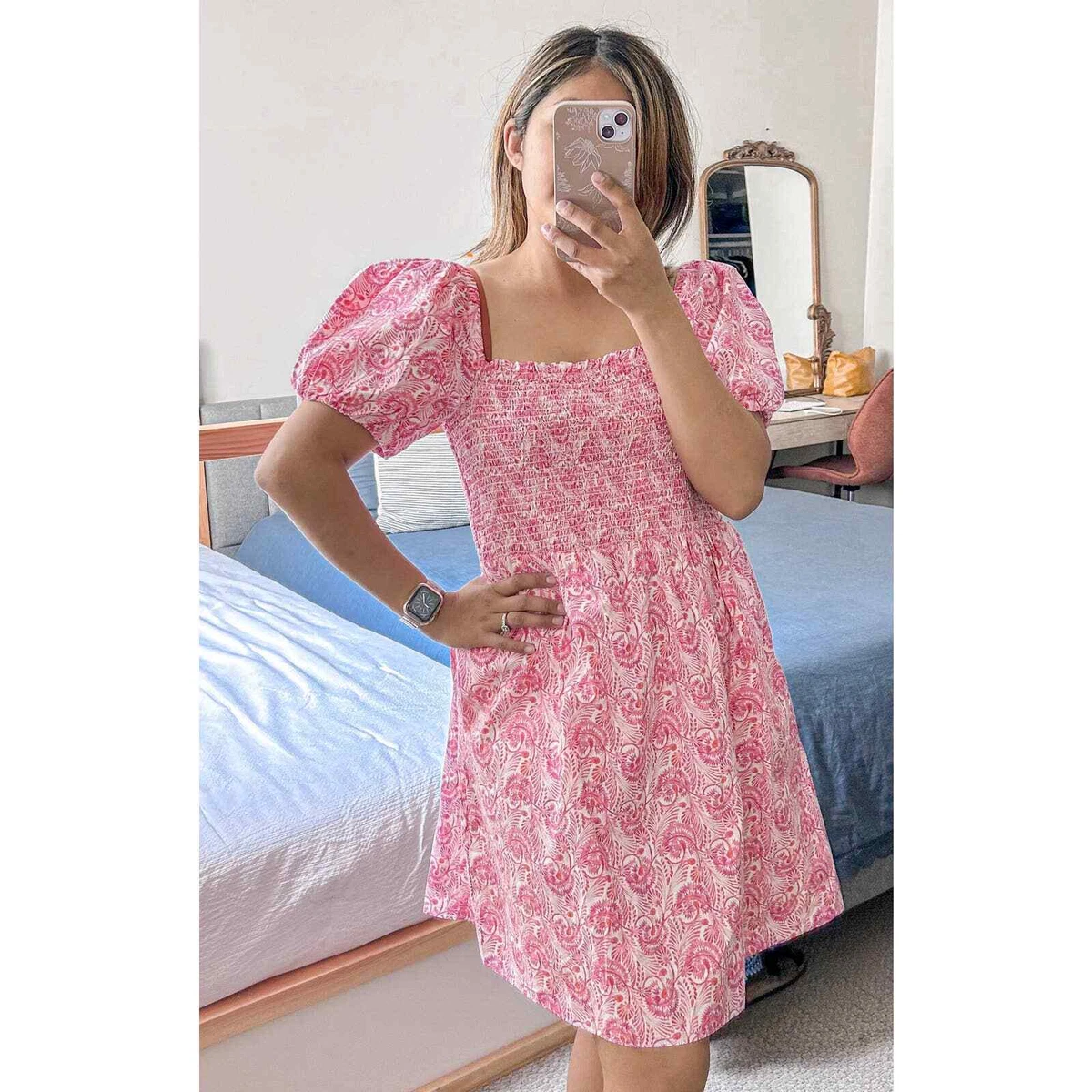 J.Crew Puff Sleeve Smocked Mini Dress in Dandelion Swirl eBay