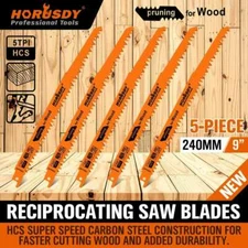 5Pc 9" / 240mm Reciprocating Saw Blades 5TPI Wood Timber Pruning Tool W/T Case