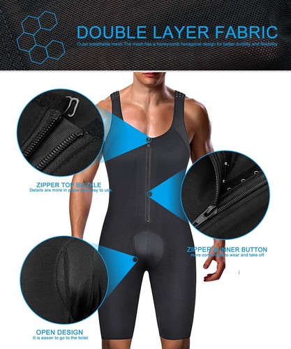 Men's Bodysuit Tummy Control Compression Full Body Shaper Workout Abs Suit Fajas - Picture 4 of 27