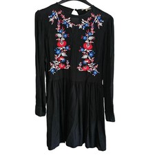 Little White Lies Black Floral Embroidered Long Sleeve Mini Dress