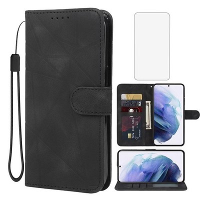 Case for Galaxy S21 5G Case,Samsung S21 SM-G991U Wallet Case with Tempered Gl...