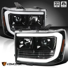 Jet Black Fits 2007-2013 GMC Sierra 1500 2500HD LED Bar Projector Headlights