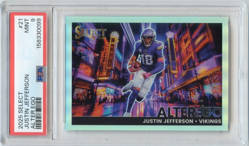 JUSTIN JEFFERSON 2025 PANINI SELECT ALTER EGO SP INSERT #21 VIKINGS PSA 9