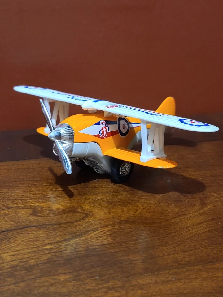 Daron K500 Die-Cast Biplane Pullback Toy Bi-Wing plane Airplane Orange - Image 2 of 4