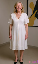 Studio C Dress 2 Piece Sewn Together Women's Size 20W Cream Lace Trim V-Neck