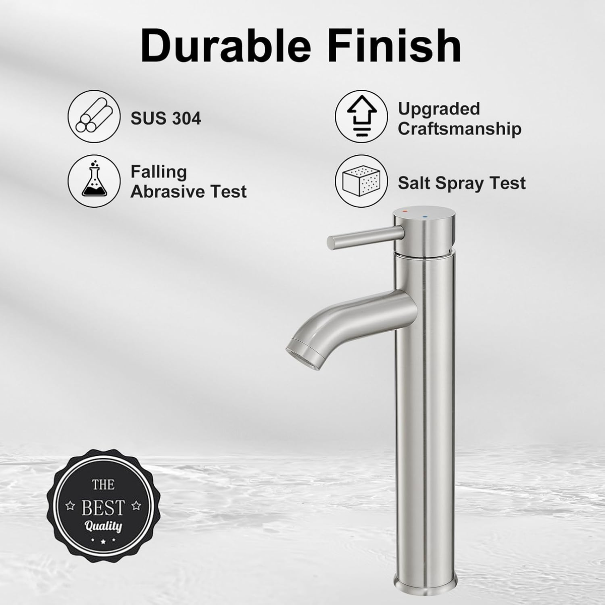 Modern Vessel Sink Faucet – Brushed Nickel Single Handle Tall Gooseneck For Bathroom Or RV Vanity