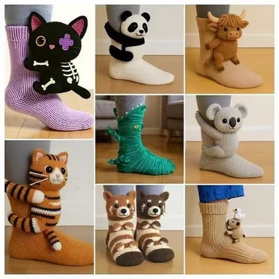Cute 3D Animal Hug Socks Warm Winter Socks Koala Sloth Cat Bunny Tiger Bat Gift