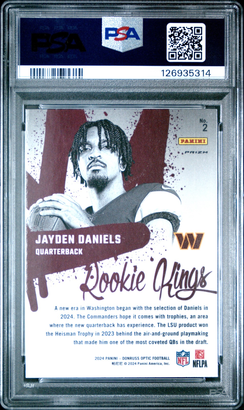 2024 PANINI DONRUSS OPTIC ROOKIE KINGS #2 JAYDEN DANIELS PSA 9 view 2