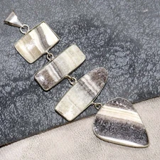 925 Silver Plated Large Laguna Lace Calcite Pendant Jewelry Size 3.8" GW