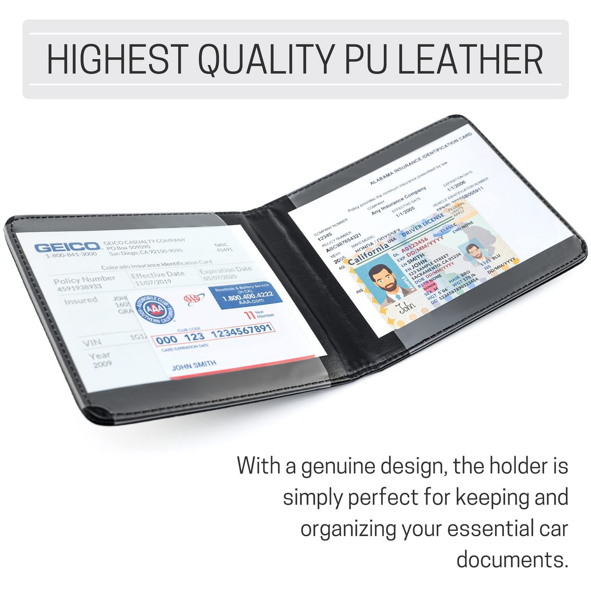 Car Registration and Insurance Holder, Magnetic Closure, Embossed