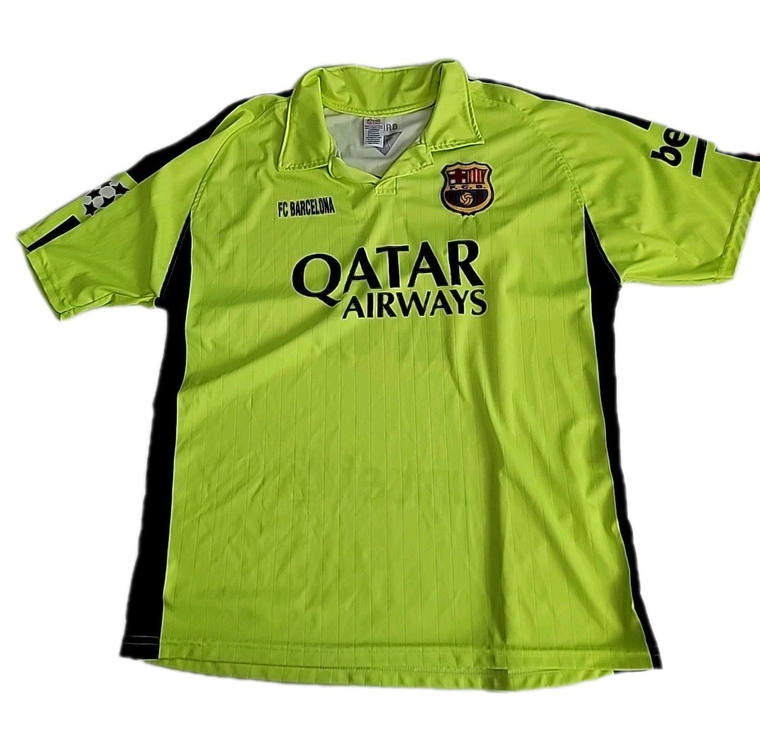 ま*ー様 FC Barcelona DRI-FIT Qatar Airways Barcelona FC Messi Qatar Airways Dri-Fit Neon Yellow Jersey Polo