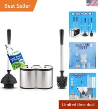 Toilet Brush and Plunger Set 18-in - Updated 2025 No-Rust - Stainless Steel D...
