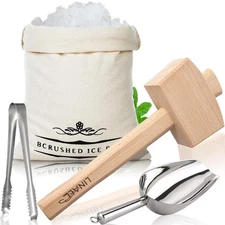 Lewis Bag and Ice Mallet - Wood Hammer and Lewis Bag for Crushed Ice, Bartend...