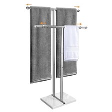 40" Standing Towel Rack with Weighted Marble Base, Width Adjustable  2 Tiers