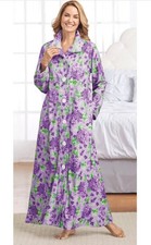 Sz M Cozee Corner Purple Ribbed Fleece Robe Duster Loungewear House Coat Dress