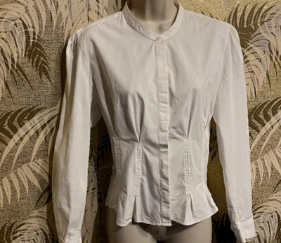 ANINE BING Women's White Cotton Pleat Fitted Shirt ~ Prairie Blouse ~ Sz S/P