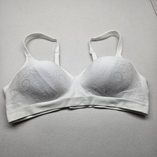 Bali Women Bra 38B White Geometric 3463BL40 T Shirt Wireless Knit Strap