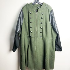 Torrid Faux Leather Sleeve Long Military Coat Green Black Womens 6x