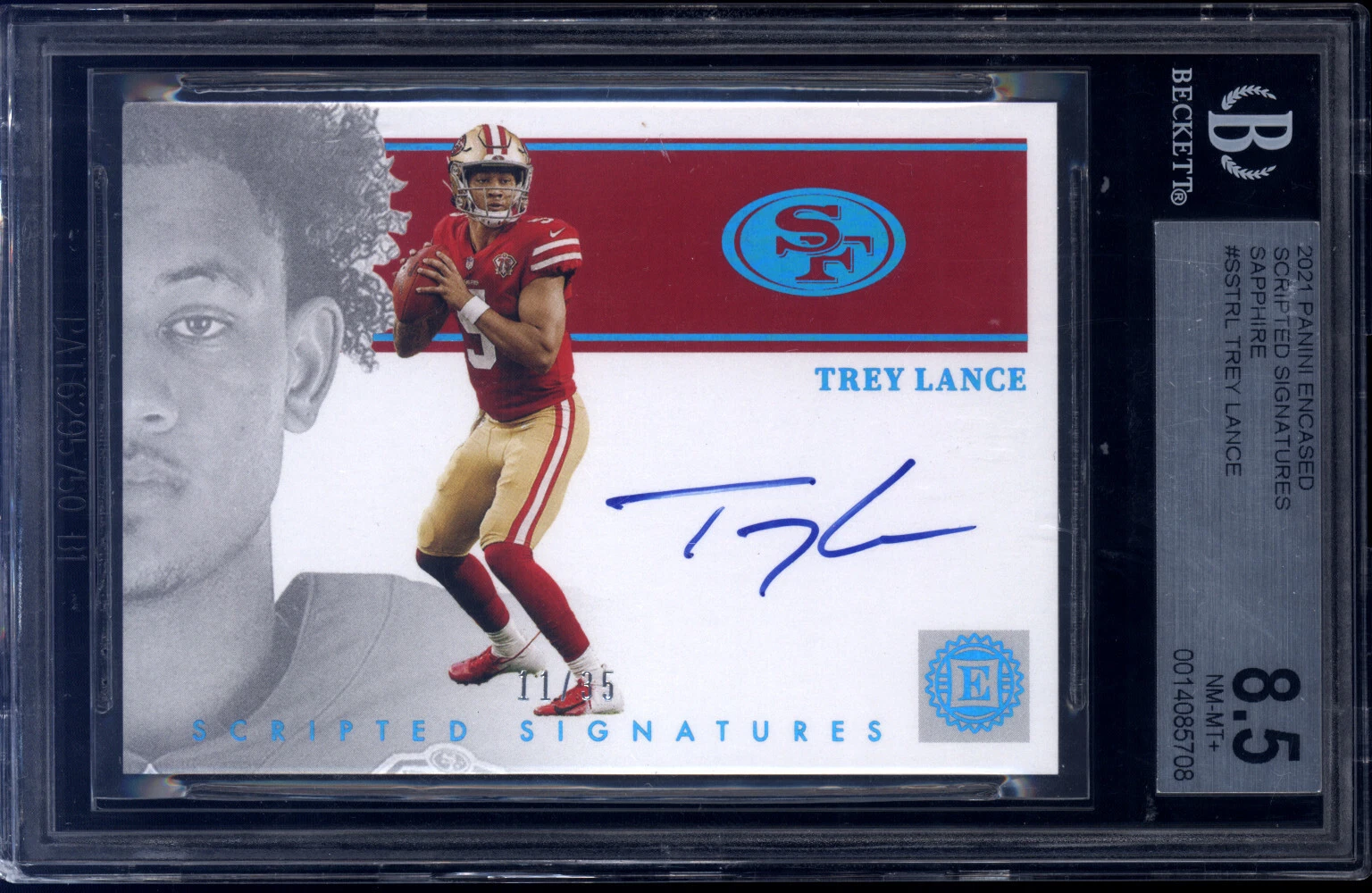 Trey Lance Panini Encased Scripted Signatures #SSTRL Sapphire