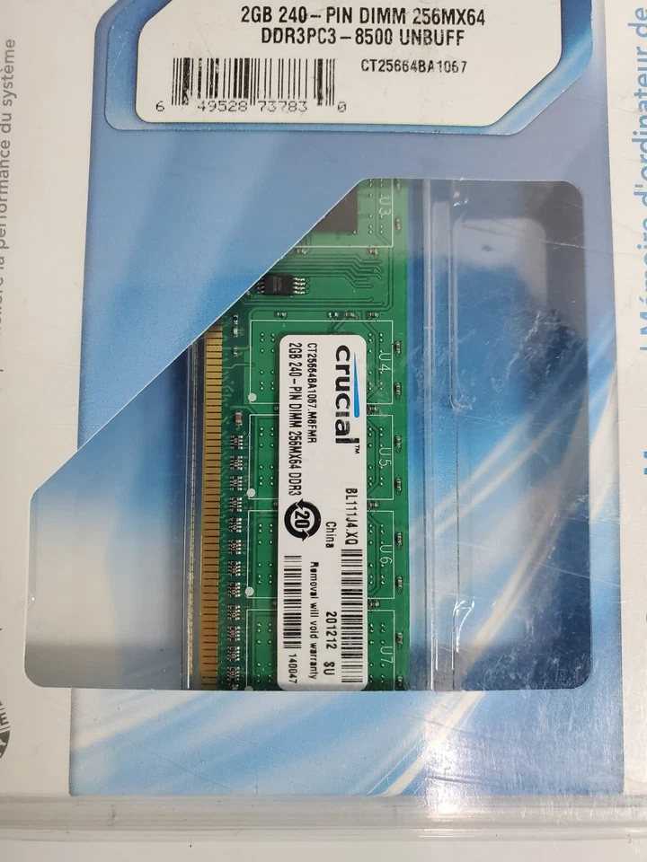 NEW Crucial 2GB DDR3 PC3-8500 UNBUFF DIMM 240 Pin RAM Memory  - Image 3 of 4