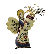 Wood Like  9" Christmas Red Blue Heart Ivy Angel Metal Stars and Wings READ!