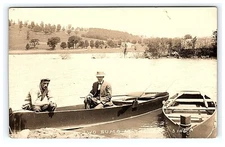 Real Photo RPPC 1900's Men 2 Bums in a Boat Fishing Postcard         0219