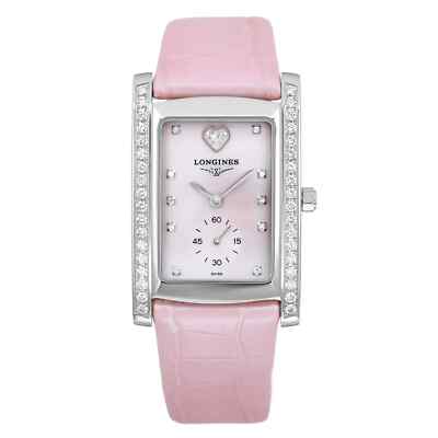 LONGINES 磨き済 ドルチェヴィータ ピンク ダイヤ クォーツ 時計 Longines DolceVita Steel Diamond Pink MOP Dial Leather Strap Watch