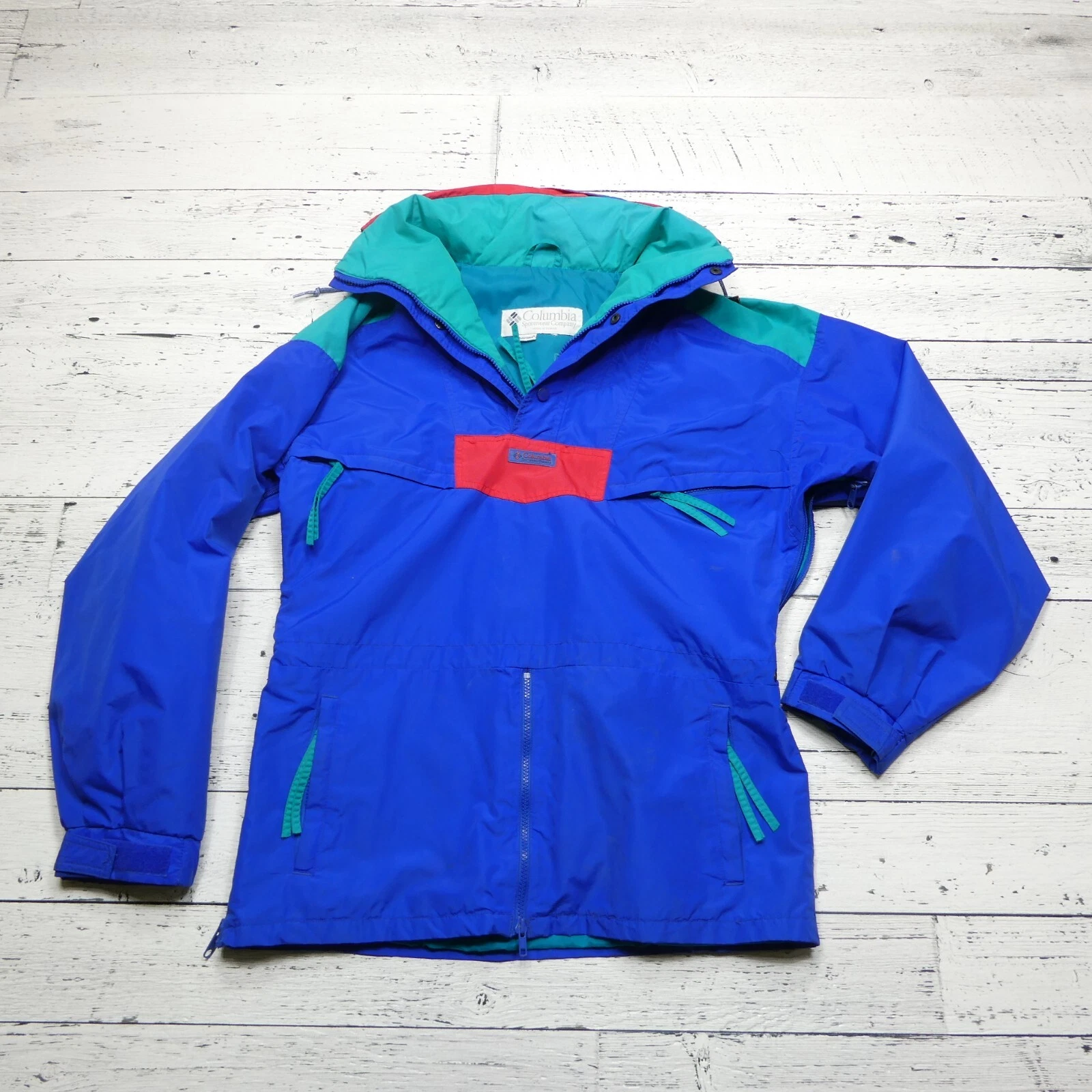 Vintage Columbia Radial Sleeve Jacket Adult M Blue Full Side Zip Windbreaker