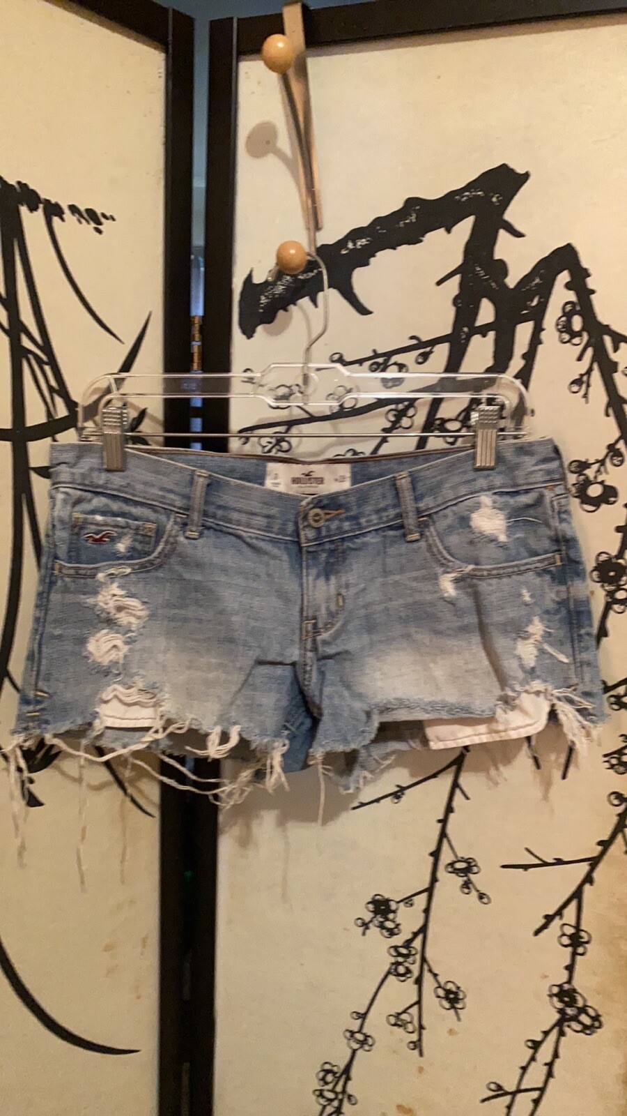 Pantaloncini Hollister donna ultra effetto invecchiato orlo fila lavati blu denim