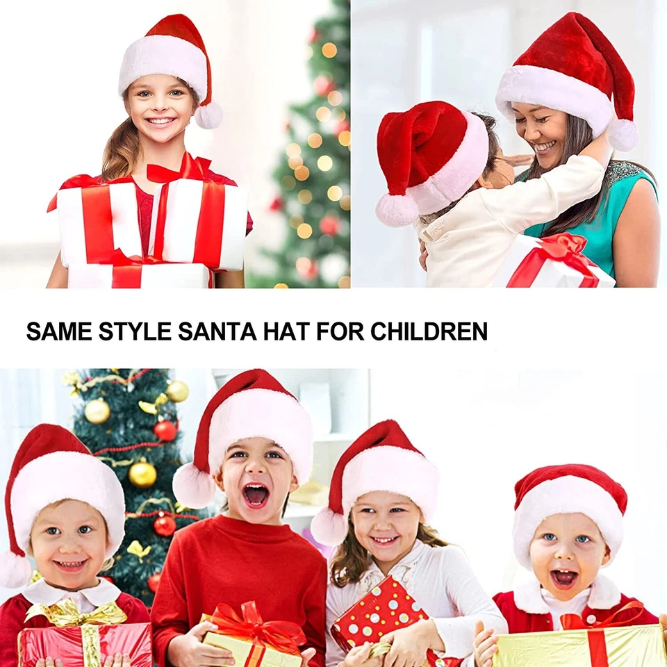 4 X Santa Hat Xmas Hat Father Christmas Hat Adults Deluxe Plush New Year - Image 4 of 4