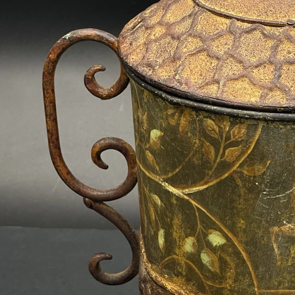 Rustic Decor Large Metal Jar Canister with Lid Woodland Scene Faux Rust 13 3/4" - Image 3 of 4