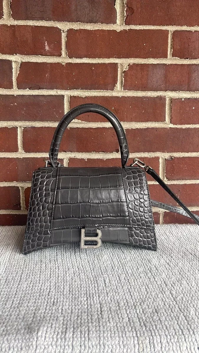 Balenciaga Hourglass Top Handle Bag Small Crocodile Embossed