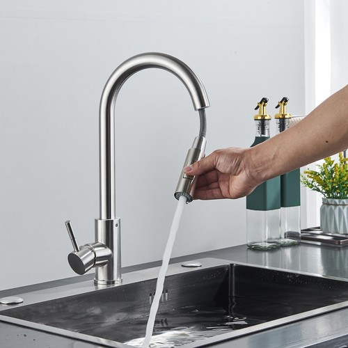 Rubinetto Lavello Cucina Spruzzatore Estraibile Manico Singolo Miscelatore Rubinetto Acciaio Inox - Foto 11 di 46