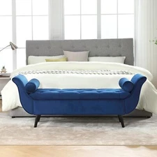 Storage Bench for Bedroom End of Bed Velvet Upholstered Rolled Armed Stool Bench