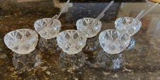 Antique Faceted Crystal Salt Cellers and Spoons